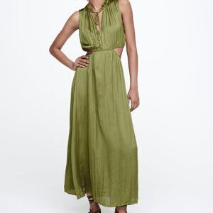 Zara, WRINKLE EFFECT CUT OUT DRESS, Olive Green, XS, Brand New with Tags